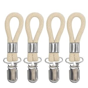 kirmoo tea towel clips for hanging with loop cotton metal cloth hook clip hangers for home storage kitchen towel hooks holder beige-set of 4 (4)