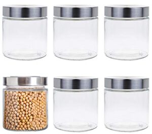 lawei 6 pack 27 oz clear glass jars with stainless steel lids – glass food canister set food storage jars for cookie rice beans pasta snacks