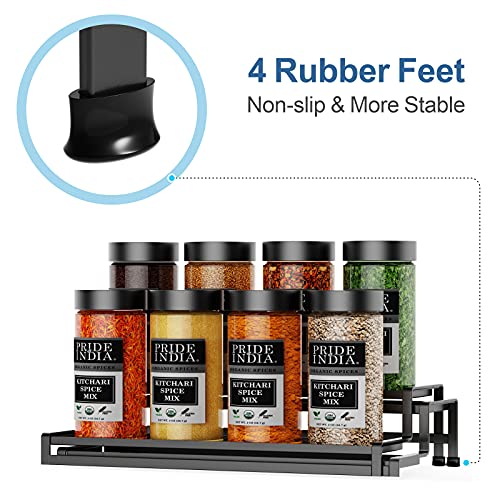 Warmfill Spice Rack Organizer For Cabinet 2 Tier Black Expandable Spice Rack for Pantry, Spice Organizer Display Shelf from 14.5 to 27.3 inch