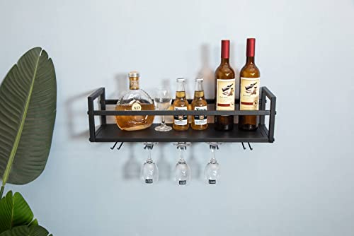 Fhesap Wall Mounted Wine Rack, Hanging Wine Rack, Wine Glass Rack Holds Wine Bottles and 5 Stemware Glass Holder, Metal Wine Storage Rack for Home Kitchen, Dining Room, Bar Décor, Black