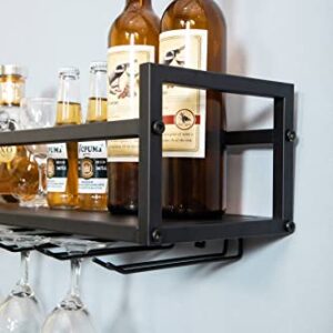 Fhesap Wall Mounted Wine Rack, Hanging Wine Rack, Wine Glass Rack Holds Wine Bottles and 5 Stemware Glass Holder, Metal Wine Storage Rack for Home Kitchen, Dining Room, Bar Décor, Black