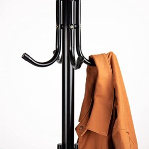 Mind Reader COATRACK11 Standing Metal Coat Rack Hat Hanger 11 Hook for Jacket, Purse, Scarf, Umbrella Tree Stand, Black