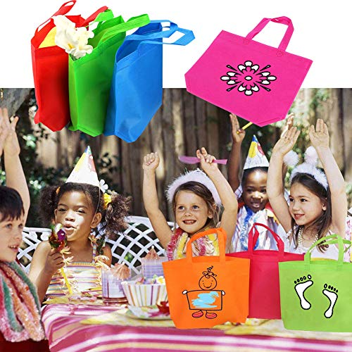 Shindel 24 Pack 13" Tote Gift Bags One Side Blank Non-woven Bags Colored Treat Bags, Easter Egg Hunt Bags