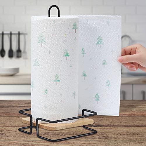 2 Pack Wood Paper Towel Holder, Paper Towel Holder Black Kitchen Roll Holder, for Kitchen Roll Organize, One-Handed Operation Countertop Roll Dispenser