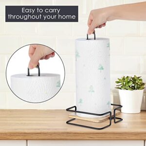 2 Pack Wood Paper Towel Holder, Paper Towel Holder Black Kitchen Roll Holder, for Kitchen Roll Organize, One-Handed Operation Countertop Roll Dispenser