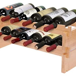 Modular Stackable Bamboo Wooden Wine Rack; Easy to Assemble & Add Levels; Bottles Rest Slanting Downwards to Keep Corks Moist; for Kitchen, Pantry, Cellar Storage (12 Bottle Capacity, 6 x 2 Rows)