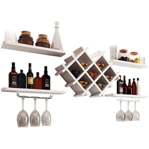 wine rack wall mounted, wall mount wine rack with wine glass holder, wall holder white floating wine shelf holder with 8 wine bottle holders for home kitchen