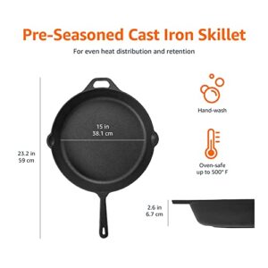 Amazon Basics Pre-Seasoned Cast Iron Skillet, 15-Inch