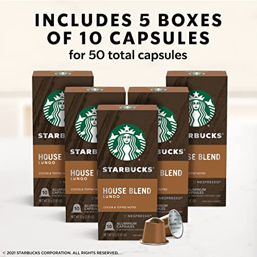 Starbucks by Nespresso Medium Roast House Blend Coffee (50-count single serve capsules, compatible with Nespresso Original Line System)