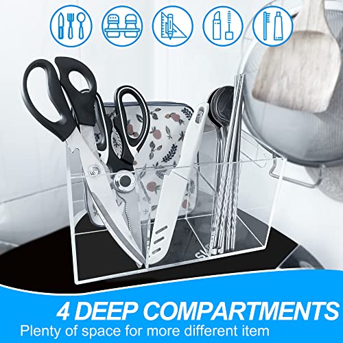 ChengFu Acrylic Utensil Caddy, RV Utensil Caddy, Silverware, Napkin Holder, and Condiment Organizer, 4 Compartments, Organizes Forks, Knives, Spoons, Plates & more, Ideal for Kitchen, Dining, Picnics