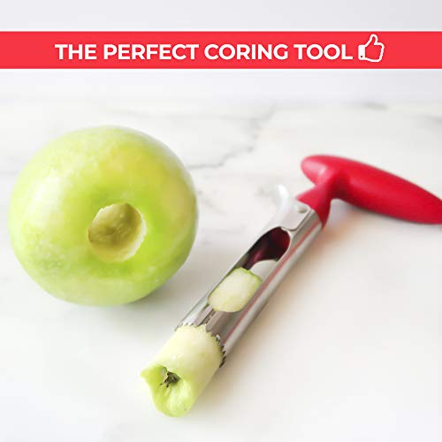 Zulay Premium Apple Corer - Easy to Use Durable Apple Corer Remover for Pears, Bell Peppers, Fuji, Honeycrisp, Gala and Pink Lady Apples - Stainless Steel Best Kitchen Gadgets Cupcake Corer - Red