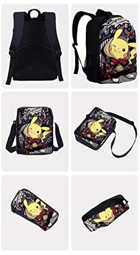 KIDZOY Anime Cartoon Backpack Set with Insulated Lunch Tote, Notebook, and Pencil Pouch - School Bookbag and Travel Bag for Kids, Teens, Men, and Women -School bag + pen bag