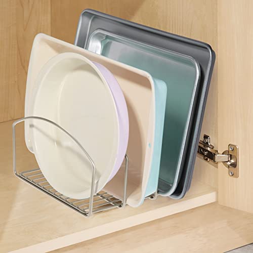 mDesign Steel Cookware Holder, Storage Organizer Rack with Three Slots for Kitchen Cabinet, Pantry, Holds Pans, Pots, Lids, Cookie Sheets, Cutting Boards - Concerto Collection - Satin