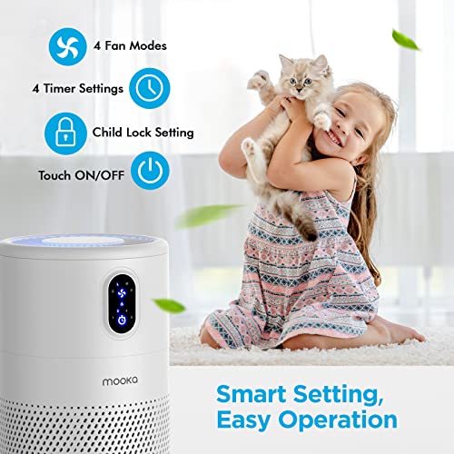 MOOKA Air Purifiers for Home Large Room up to 860ft², H13 True HEPA Air Filter Cleaner, Odor Eliminator, Remove Allergies Smoke Dust Pollen Pet Dander, Night Light(Available for California)