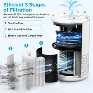 MOOKA Air Purifiers for Home Large Room up to 860ft², H13 True HEPA Air Filter Cleaner, Odor Eliminator, Remove Allergies Smoke Dust Pollen Pet Dander, Night Light(Available for California)