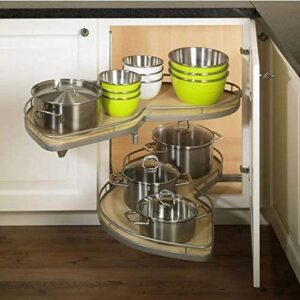 Lemans II Set 2-Shelf Lazy Susan with Soft-Close for Blind Base Corner Cabinets, Champagne and Maple (574 sq. Model 40, Tray Size: 12", Swings Left)