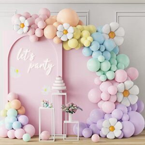 gihoo daisy balloon garland arch kit 157pcs white groovy daisy flower macaron pastel balloons garland for baby shower daisy theme wedding girls birthday two groovy boho party decoration