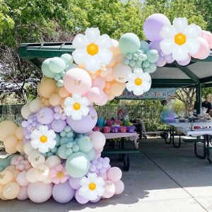 GIHOO Daisy Balloon Garland Arch Kit 157Pcs White Groovy Daisy Flower Macaron Pastel Balloons Garland for Baby Shower Daisy Theme Wedding Girls Birthday Two Groovy Boho Party Decoration