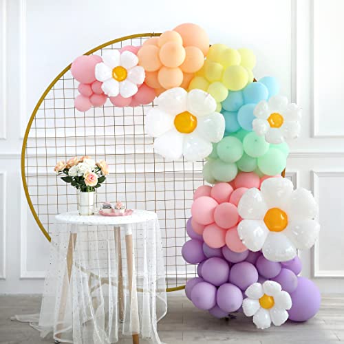 GIHOO Daisy Balloon Garland Arch Kit 157Pcs White Groovy Daisy Flower Macaron Pastel Balloons Garland for Baby Shower Daisy Theme Wedding Girls Birthday Two Groovy Boho Party Decoration