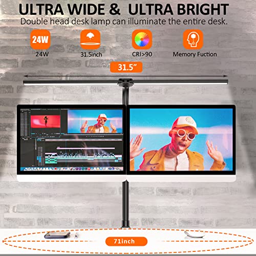 Ksunun Double Head LED Desk Lamp, Architect Desk Lamps for Home Office, 24W Brightest Workbench Office Lighting-5 Color Modes and 5 Dimmable Eye Protection Modern Desk Lamp for Monitor Studio Reading