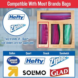 Bamboo Ziplock Bag Organizer - Sandwich,Quart,Snack,Gallon Bag Organizer for Drawer, Compatible with Variety Brand Bags, 4 In 1 Ziplock Bag Storage Organizer.