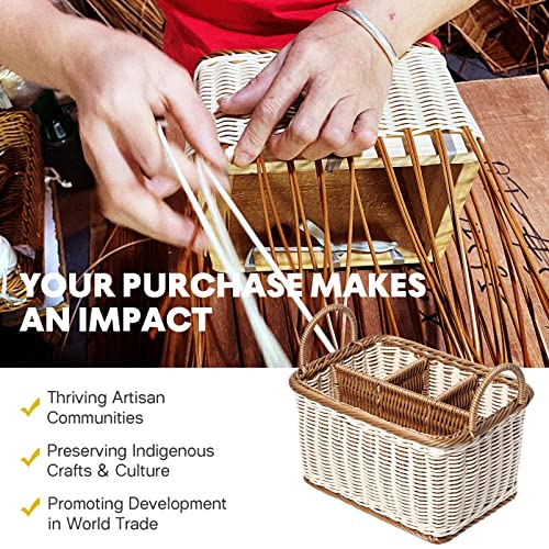 Hemoton Wicker Divided Storage Basket Silverware Caddy Woven Natural Basket, Storage Basket Organizer, Utensil Holder, Forks, Spoons, Knives, Napkins, Perfect for Desk Supplies, Pencil, Pens, Staples