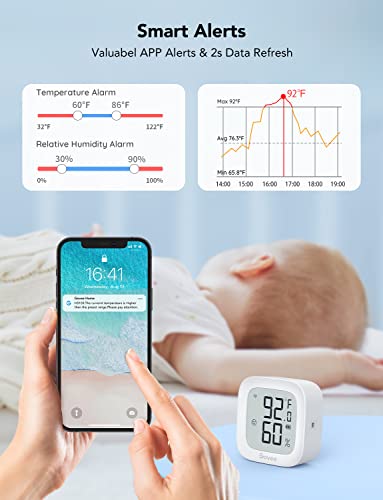 Govee WiFi Thermometer Hygrometer H5103, Indoor Bluetooth Temperature Humidity Sensor with Electronic Ink Display, App Notification Alert, Free Data Storage Export, Digital Remote Monitor for Bedroom