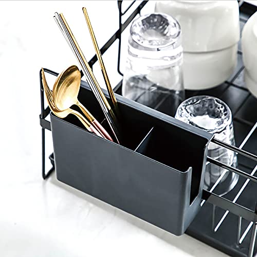 Cedilis 3-Piece Dish Drying Rack, Black Dish Drainer with Removable Drip Tray and Utensil Holder, Stylish Dish Rack for Kitchen Countertop