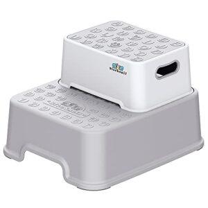 bluesnail double up step stool for kids, anti-slip sturdy toddler two step stool for bathroom ,kitchen and toilet potty training(gray)
