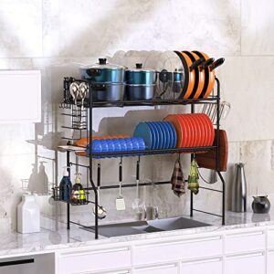 Skycarper Over The Sink Dish Drying Rack 2 Tier Organizer Shelf with Pan and Pot Rack