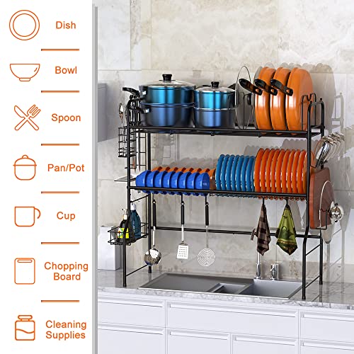 Skycarper Over The Sink Dish Drying Rack 2 Tier Organizer Shelf with Pan and Pot Rack