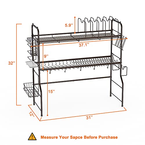 Skycarper Over The Sink Dish Drying Rack 2 Tier Organizer Shelf with Pan and Pot Rack