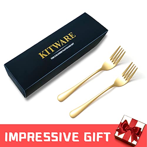 24 Pieces Gold Dinner Forks Set, Kitware Flatware Stainless Steel Utensils, Home & Kitchen Metal Cutlery Set, Heavy Duty Silverware Small Forks 6.8 Inch, Mirror Polished