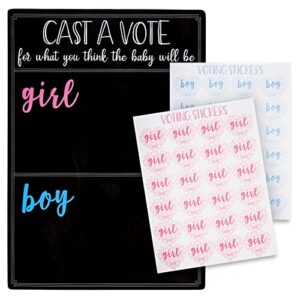 Baby Gender Reveal Board Game with 120 Girl or Boy Voting Stickers, Cast Your Vote Sign with Stand for Party Decorations (Chalkboard Design)