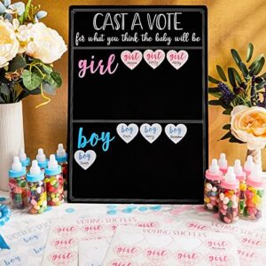 Baby Gender Reveal Board Game with 120 Girl or Boy Voting Stickers, Cast Your Vote Sign with Stand for Party Decorations (Chalkboard Design)