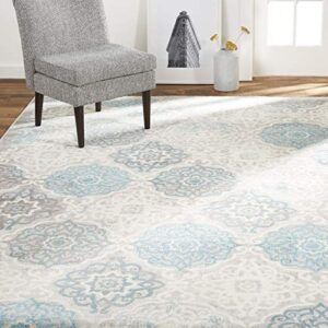 home dynamix boho andorra transitional damask area rug, grey/blue, 7’9″x10’2″