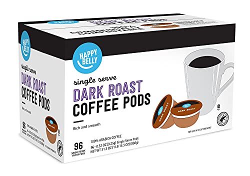 Amazon Brand - 96 Ct. Happy Belly Dark Roast Coffee Pods, Compatible with K-Cup Brewer