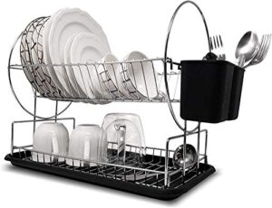dish drying rack, and drain board set – chrome 2-tier dish rack, with removable drainboard and utensil holder – dish drainer for kitchen countertop or sink – great kitchen/dishes organizer by-lendra