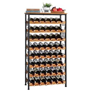 48 bottles floor wine rack with wood top, freestanding wine bottle organizer shelf, wobble-free 8 tier wine display storage stand for kitchen pantry, 25.2”l x 10.7”w x 47.2”h