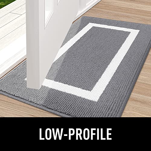 OLANLY Indoor Door Mat, 20x32, Non-Slip Absorbent Resist Dirt Entrance Rug, Machine Washable Low-Profile Inside Entry Door Rugs for Entryway, Grey