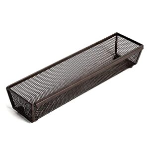 smart design drawer organizer – 12 x 3 inch – steel metal mesh tray – with interlocking arm connection – utensils, silverware, organization – kitchen – bronze