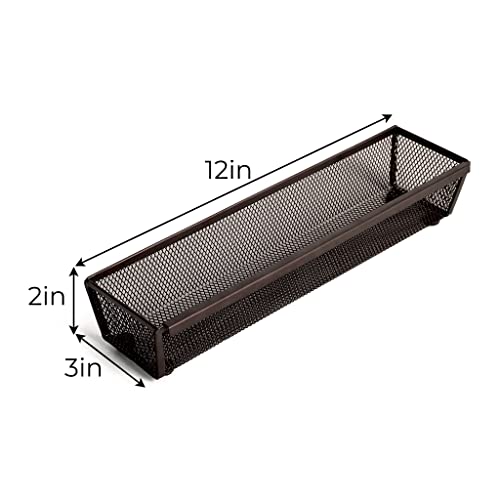 Smart Design Drawer Organizer - 12 x 3 Inch - Steel Metal Mesh Tray - with Interlocking Arm Connection - Utensils, Silverware, Organization - Kitchen - Bronze