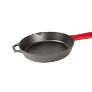 Lodge Cast Iron Skillet with Red Silicone Hot Handle Holder, 10.25-inch