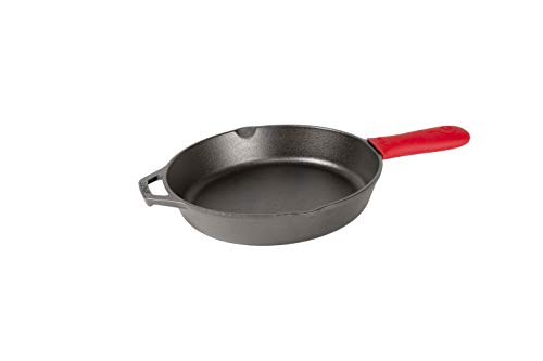 Lodge Cast Iron Skillet with Red Silicone Hot Handle Holder, 10.25-inch