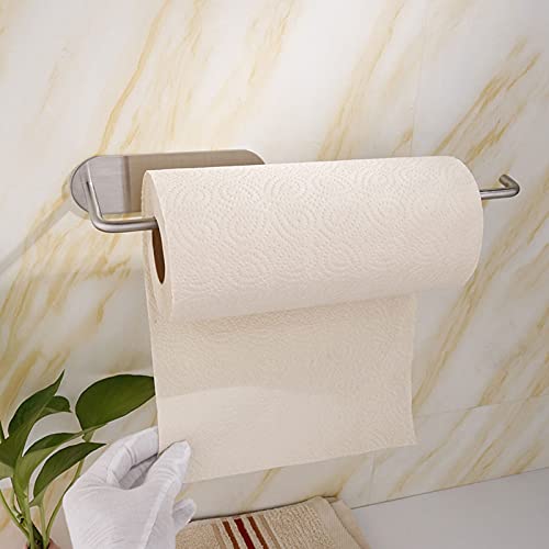 Under Cabinet Paper Towel Holder - 13'' Self Adhesive Paper Towel Holder Wall Mount Stainless Steel Toilet Paper Holder with Screw Hanging Towel Rack for Kitchen Bathroom Fit Large Paper Roll