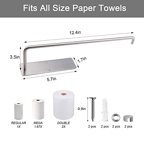 Under Cabinet Paper Towel Holder - 13'' Self Adhesive Paper Towel Holder Wall Mount Stainless Steel Toilet Paper Holder with Screw Hanging Towel Rack for Kitchen Bathroom Fit Large Paper Roll