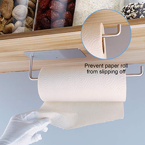 Under Cabinet Paper Towel Holder - 13'' Self Adhesive Paper Towel Holder Wall Mount Stainless Steel Toilet Paper Holder with Screw Hanging Towel Rack for Kitchen Bathroom Fit Large Paper Roll