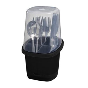 toledo covered cutlery and utensil holder, flatware plastic caddy organizer for silverware with cover top perfect for kitchen, picnic, home, bbq, party, camping, outdoor and restaurant (black)