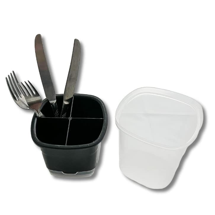 Toledo Covered Cutlery and Utensil holder, Flatware Plastic Caddy Organizer for Silverware with Cover top Perfect for Kitchen, picnic, home, BBQ, Party, Camping, Outdoor and Restaurant (Black)