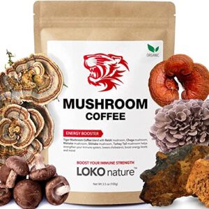 tiger 5 mushroom coffee- organic superfood mushroom coffee with 100% arabica, powerful natural ingredients, antioxidants, immune system booster, vegan, dairy free, non-gmo and great taste